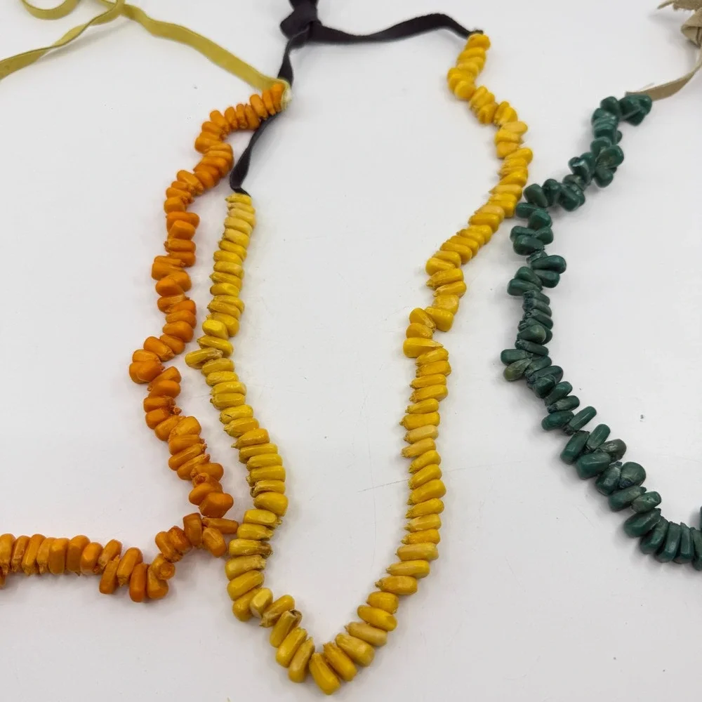 Necklace Lot 3 Vintage Boho Statement Chunky Bead Ribbon Tie Orange Yellow Green